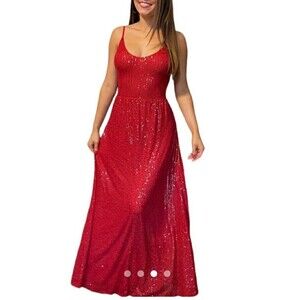 ZARA RED LONG SEQUINNED DRESS SIZE Small - Sequin Party Cocktail Stretchy Fabric